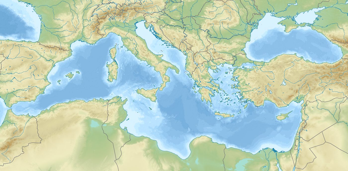 Карта Средиземного моря — основной регион круизов MSC World Europa